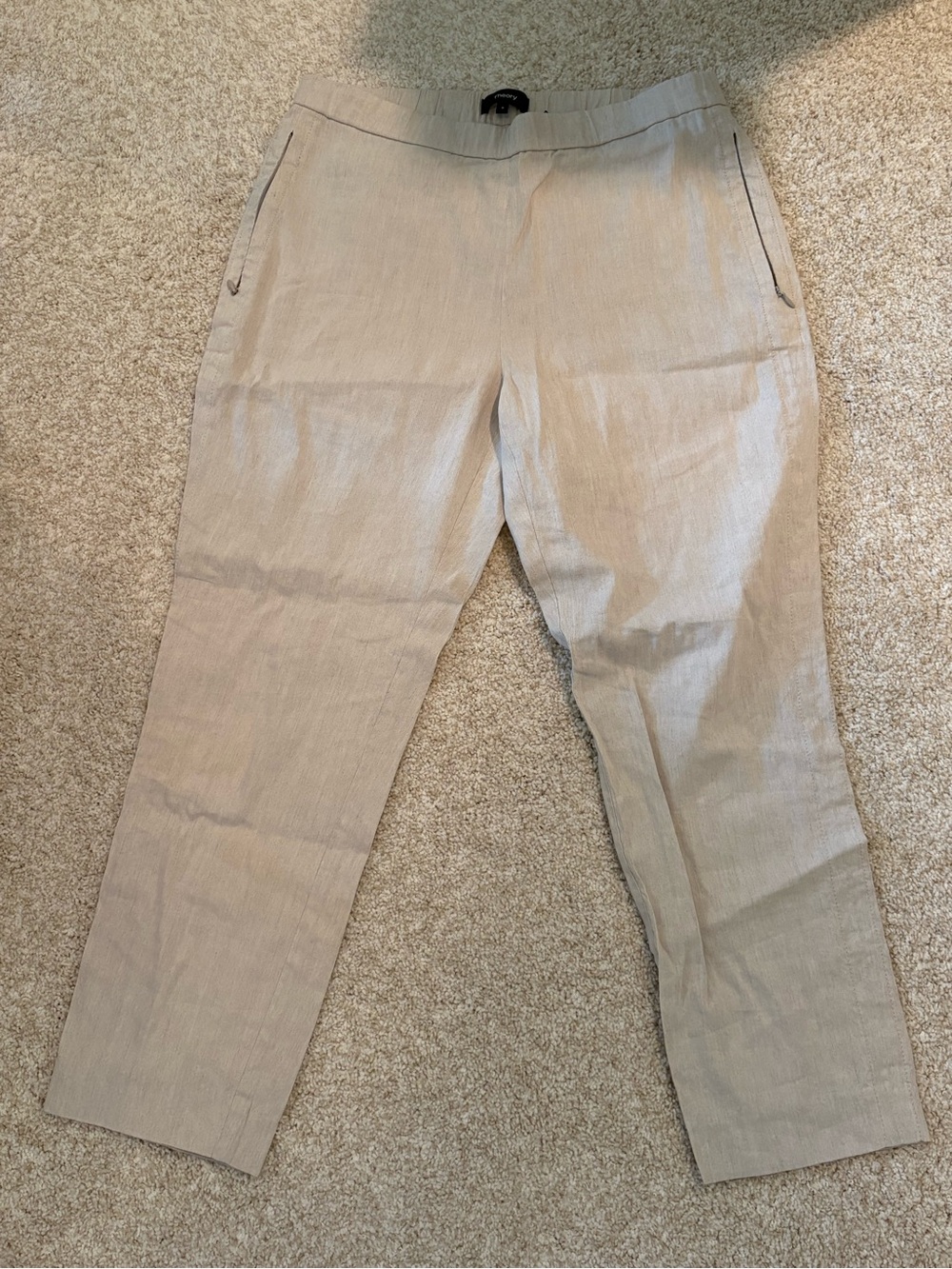Theory Beige Linen Blend Straight-Leg Pants